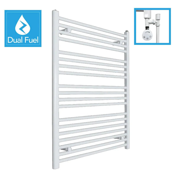 1400 x 750 White Dual Fuel Flat Heated Towel Rail Radiator