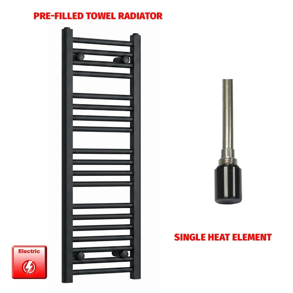 1000x300mm Flat Black Pre-Filled Electric Heated Towel Rail
