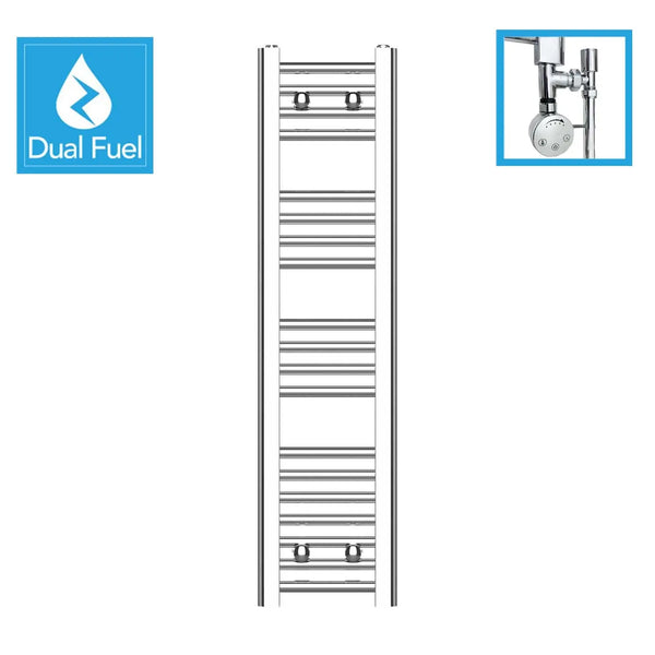 1000x250mm Chrome Dual Fuel Flat Heated Towel Rail Radiator