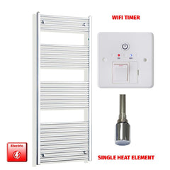 Single Heat / Wifi Timer 1600 x 550 Electric Heated Towel Radiator Straight Chrome