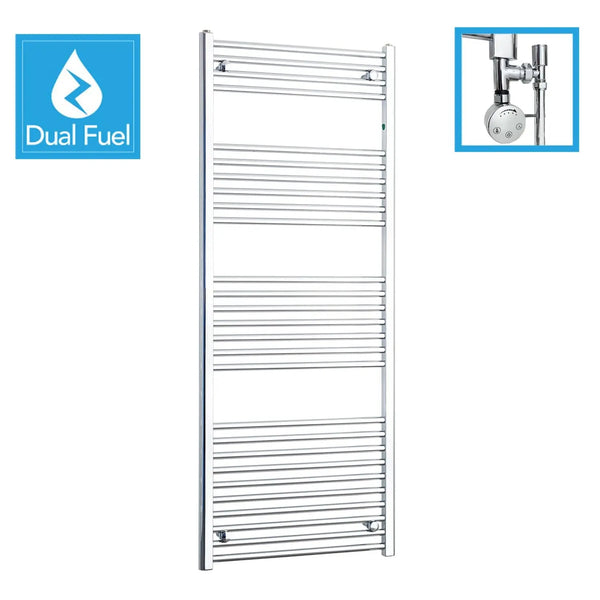 1600x550mm Chrome Dual Fuel Flat Heated Towel Rail Radiator