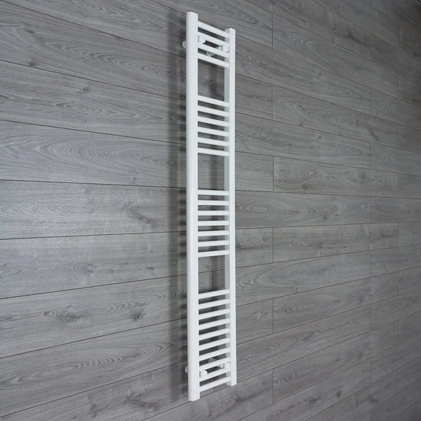 Flat White 250mm wide x 1600mm high ladder towel rail with central heating connections