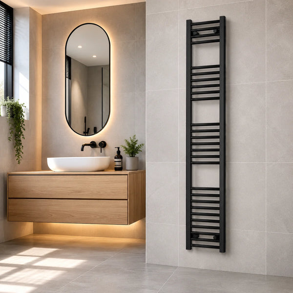 300x1600mm Black Towel Rail in Bathroom with mirror led
