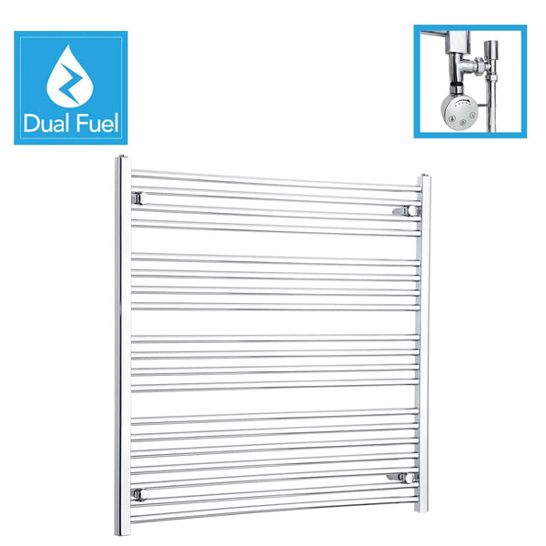 1000x1100mm Chrome Dual Fuel Flat Heated Towel Rail Radiator