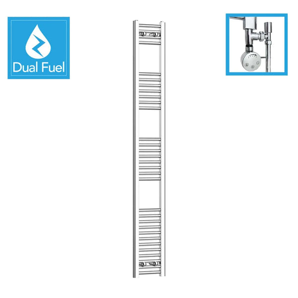1800x250mm Chrome Dual Fuel Flat Heated Towel Rail Radiator