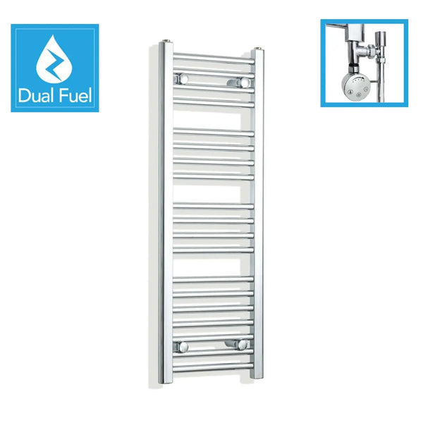 1000x300mm Chrome Dual Fuel Flat Heated Towel Rail Radiator