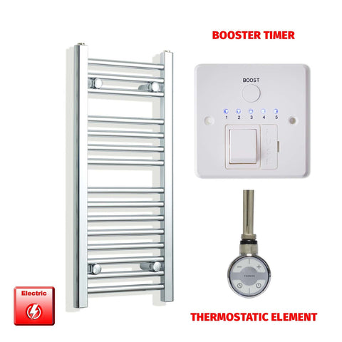 800 x 300 Pre-Filled Electric Towel Rail Straight Chrome MOA Element Booster Timer