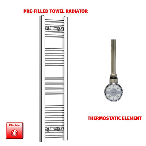 1000 x 250 Pre-Filled Electric Heated Towel Radiator Straight Chrome MOA Element No Timer