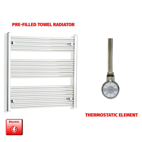 800mm High 900mm Wide Pre-Filled Electric Heated Towel Radiator Straight Chrome MOA Thermostatic element no timer