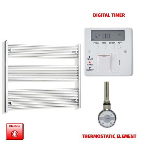 800mm High 950mm Wide Pre-Filled Electric Heated Towel Rail Radiator Straight Chrome MOA Thermostatic element Digital timer