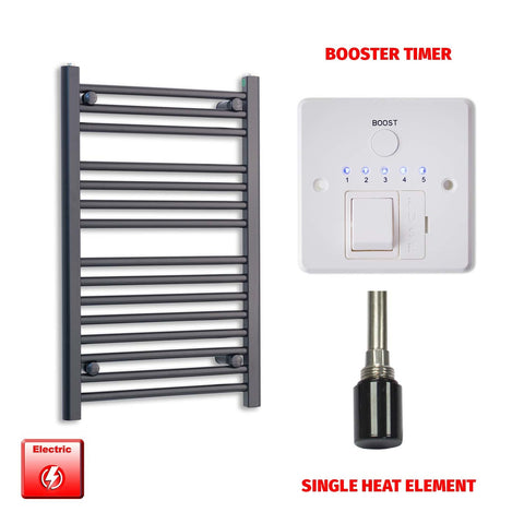 800 x 550mm Wide Flat Black Pre-Filled Electric Heated Towel Radiator HTR Single Booster Timer