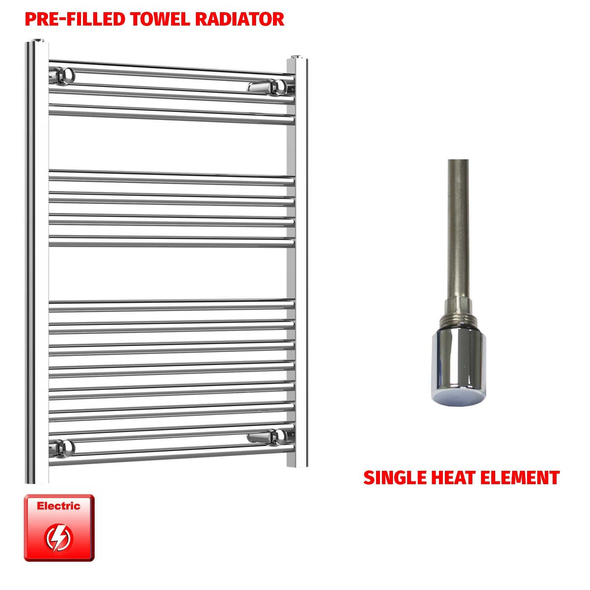 800 x 650 Pre-Filled Electric Heated Towel Radiator Straight Chrome