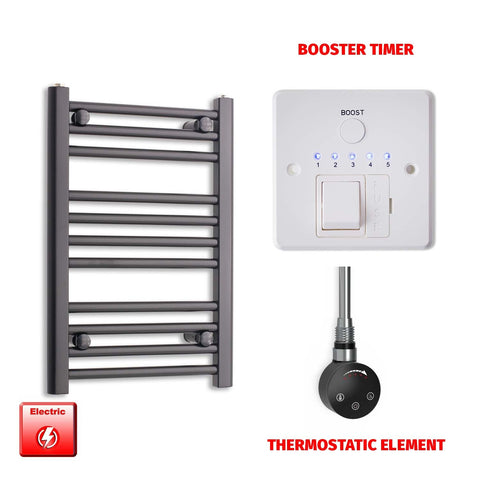 600 x 450 Flat Black Pre-Filled Electric Heated Towel Radiator HTR Smart Thermostatic Booster