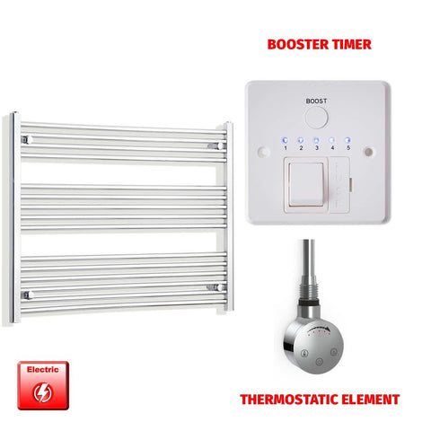 800 x 1000 Pre-Filled Electric Heated Towel Radiator Straight Chrome SMR Thermosatic element Booster timer
