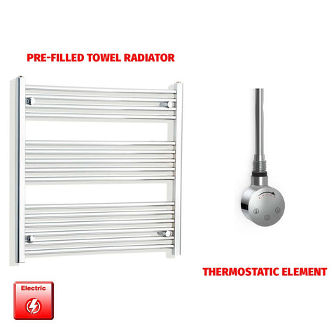800mm High 900mm Wide Pre-Filled Electric Heated Towel Radiator Straight Chrome SMR Thermostatic element no timer