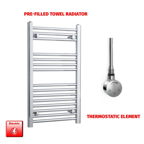 800mm High 450mm Wide Pre-Filled Electric Heated Towel Radiator Straight Chrome SMR Thermostatic element no timer