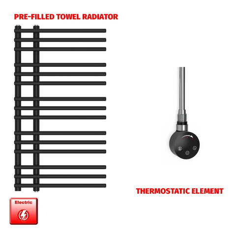 900 mm High x 500 mm Wide Difta Pre-Filled Electric Heated Towel Radiator Flat Black Smart thermostatic element