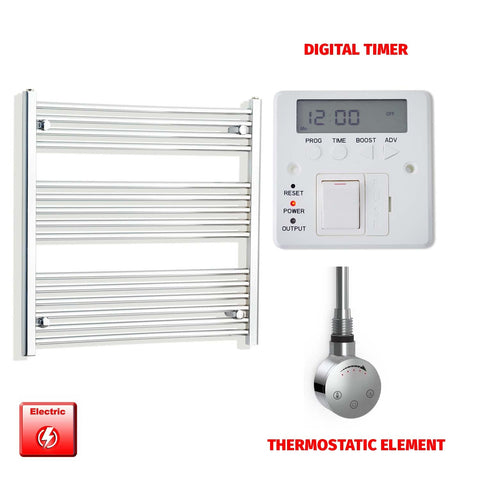800mm High 800mm Wide Pre-Filled Electric Heated Towel Rail Radiator Straight Chrome SMR Thermostatic element Digital timer