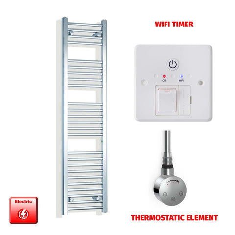 1400mm High 300mm Wide Pre-Filled Electric Heated Towel Rail Radiator Straight Chrome Smart Element Wifi Timer