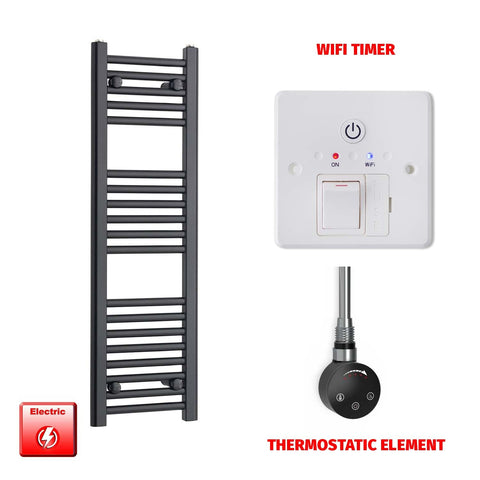 800mm High 300mm Wide Flat Black Pre-Filled Electric Heated Towel Radiator HTR Smart Thermostatic Wifi Timer