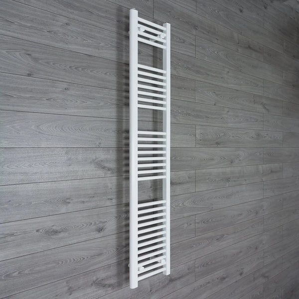 Flat White 250mm wide x 1800mm high ladder towel rail with central heating connections