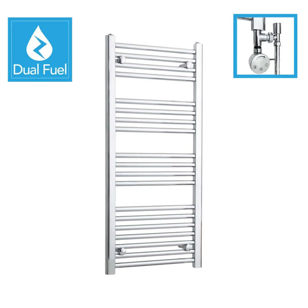 1000x450mm Chrome Dual Fuel Flat Heated Towel Rail Radiator