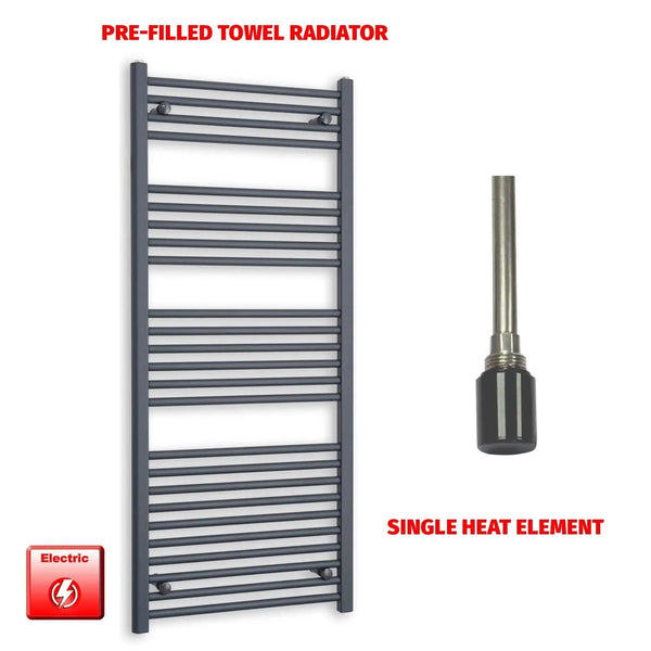 1400x600mm Flat Anthracite Pre Filled Electric Towel Rail