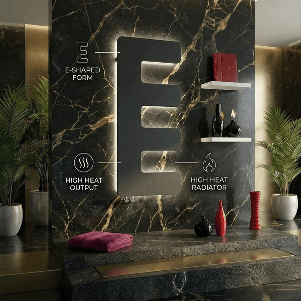 Black E-Type Designer Heated Towel Rail 866mm & 1034mm