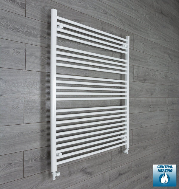 With Straight Inline Valves 1200 mm High x 1000 mm Wide Heated Towel Radiator Flat White