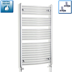 With Straight Inline Valves 1200 mm High x 700 mm Wide Heated Curved Towel Rail Radiator Chrome
