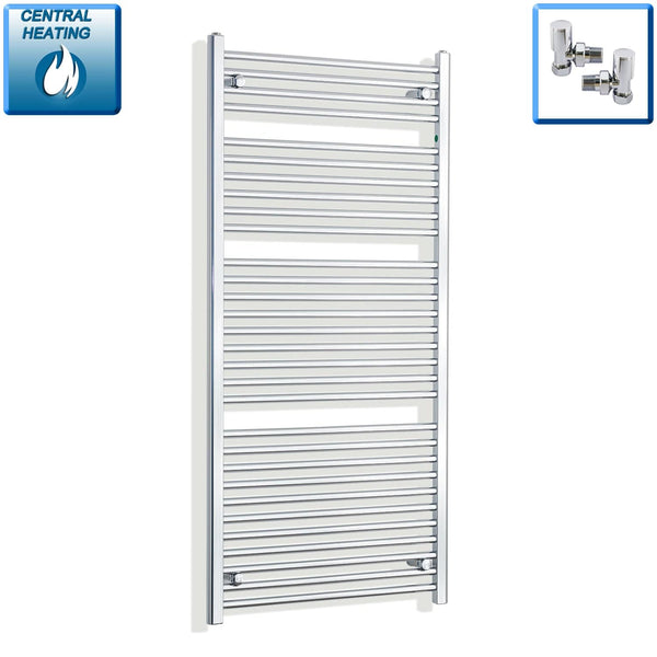 With Angled Valves 1500 mm High x 700 mm Wide Heated Straight Towel Rail Chrome