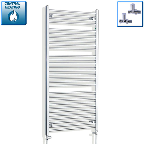 With Straight Inline Valves 1500 mm High x 700 mm Wide Heated Straight Towel Rail Chrome