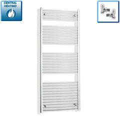 With Angled Valves 1700 x 700 Heated Straight Towel Radiator Chrome