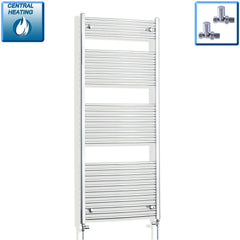 With Straight Inline Valves 1700 x 700 Heated Straight Towel Radiator Chrome
