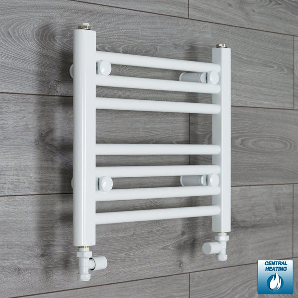With Straight Inline Valves 400 mm High x 500 mm Wide Towel Rail Radiator Flat White