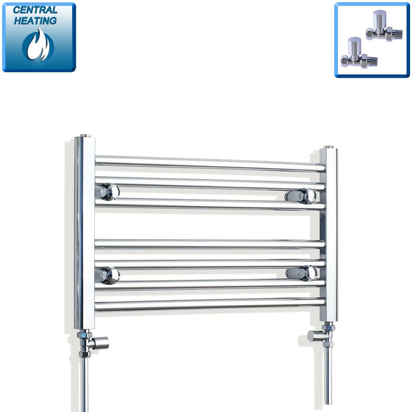 With Straight Inline Valves 400 mm High x 600 mm Wide Heated Straight Towel Radiator Chrome