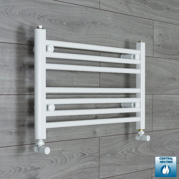 With Angled Valves 400 x 700 Heated Towel Rail Radiator Flat White Central Heating