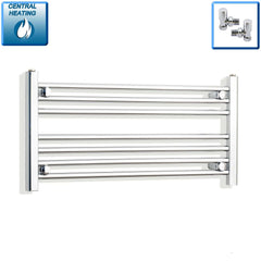 With Angled Valves 400 x 800 Heated Straight Towel Rail Radiator Chrome