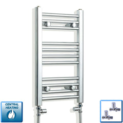 With Straight Inline Valves 600 x 300 Heated Straight Towel Rail Radiator Chrome