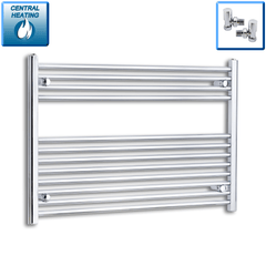 With Angled Valves 700 x 1000 Heated Straight Towel Rail Radiator Chrome