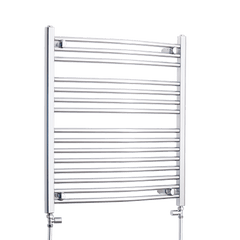 With Straight Inline Valves 800 mm High x 750 mm Wide Heated Curved Towel Rail Chrome