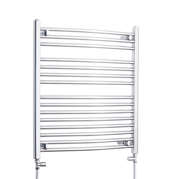 With Straight Inline Valves 800 mm High x 750 mm Wide Heated Curved Towel Rail Chrome