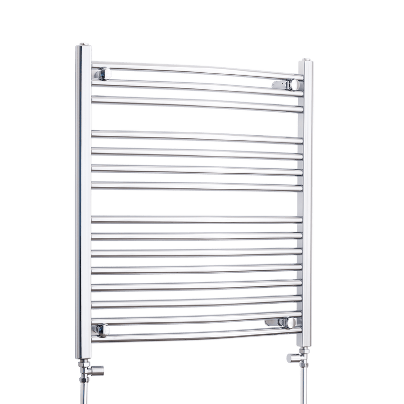 With Straight Inline Valves 800 mm High x 750 mm Wide Heated Curved Towel Rail Chrome
