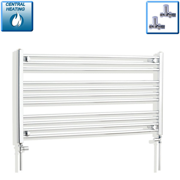 With Straight Inline Valves 800 x 1300 Heated Straight Towel Radiator Chrome