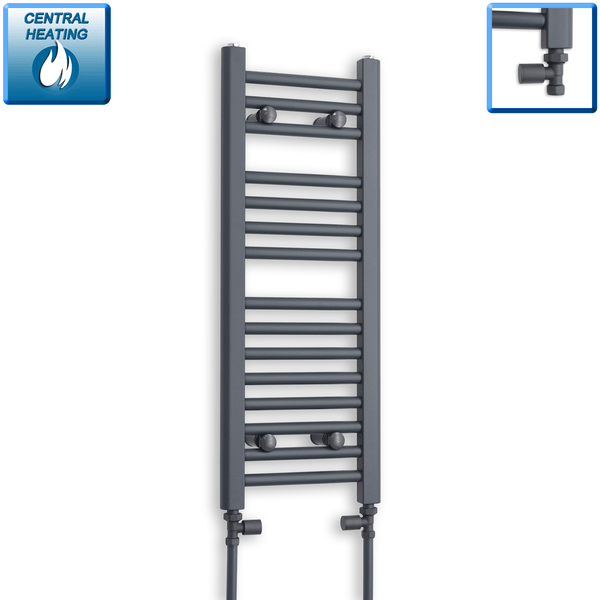With Straight Inline Valves 800 x 300 Heated Straight Anthracite-Sand Grey Towel Rail