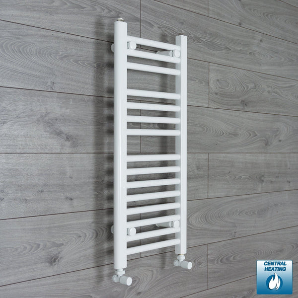 With Angled Valves 800 x 300 Heated Towel Rail Radiator Flat White