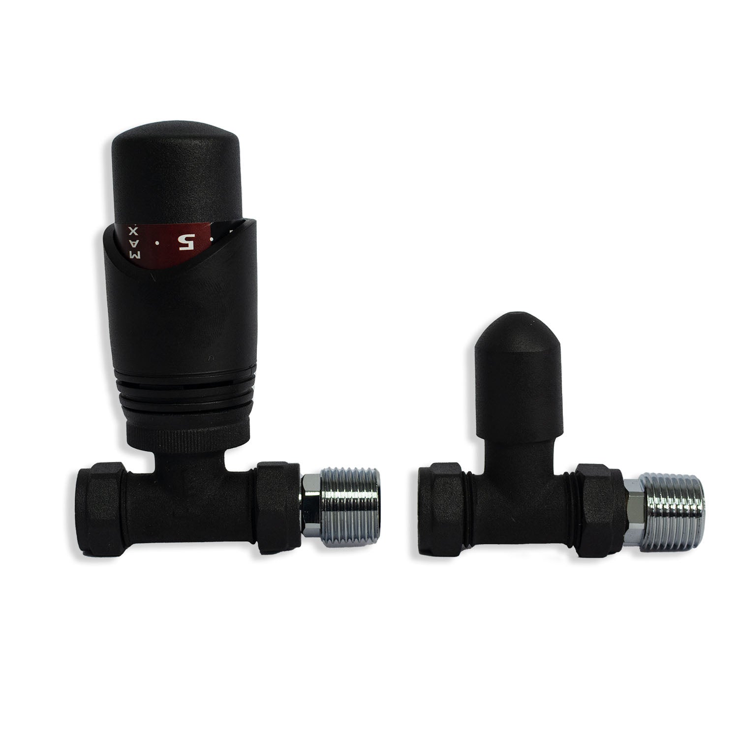 Black TRV Straight Valve For Heated Towel Radiator