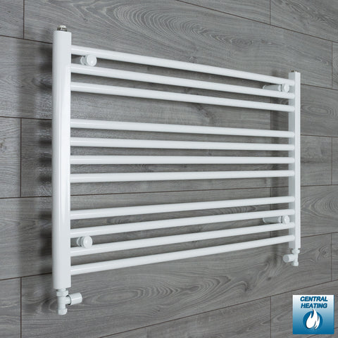 1000mm Wide 600mm High White Towel Rail Radiator With Straight Valve