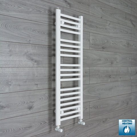 300mm Wide 1000mm High White Towel Rail Radiator With Angled Valve