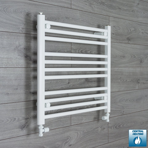 700mm Wide 600mm High White Towel Rail Radiator With Straight Valve